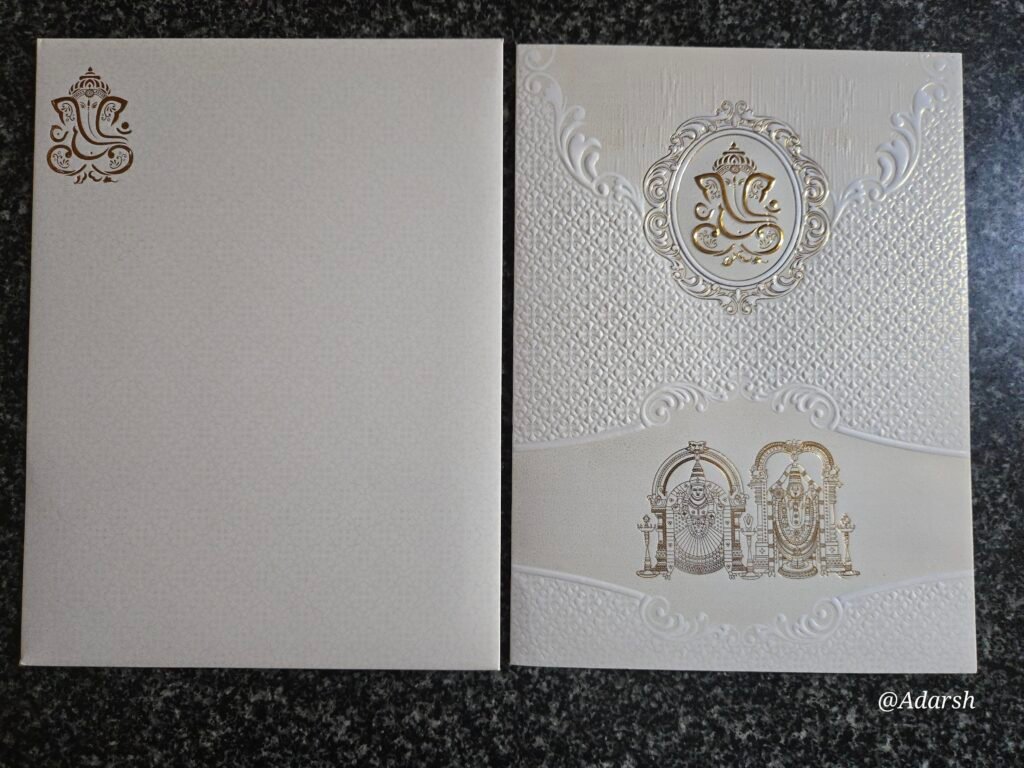 Premium Cream Frame Tirupati Lord Venkateswara Invitation Card