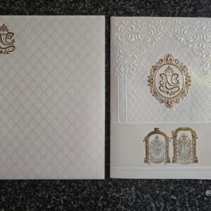 White Shimmer Embossed Lattice Ganesha Balaji Wedding Card