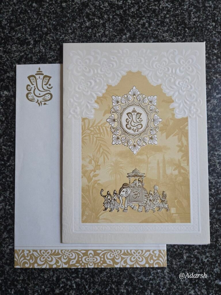 Golden-Ochre Tropical Ganesha Wedding Card