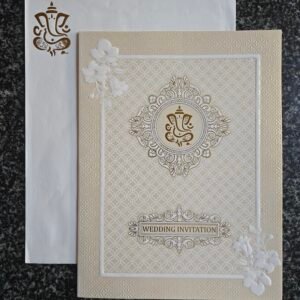 Cream Lattice Ganesha Wedding Card with Corner Florals