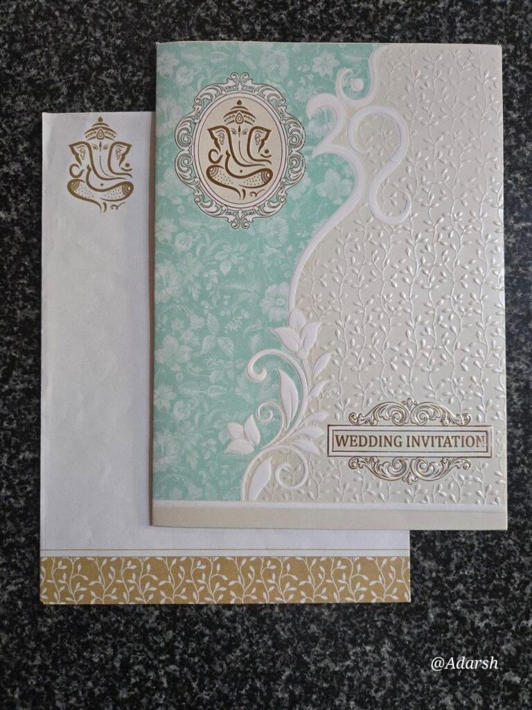 Seafoam Floral Cutout Om Embossed Design Invitation Card