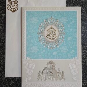 Turquoise Blue Floral Ganesha Wedding Card