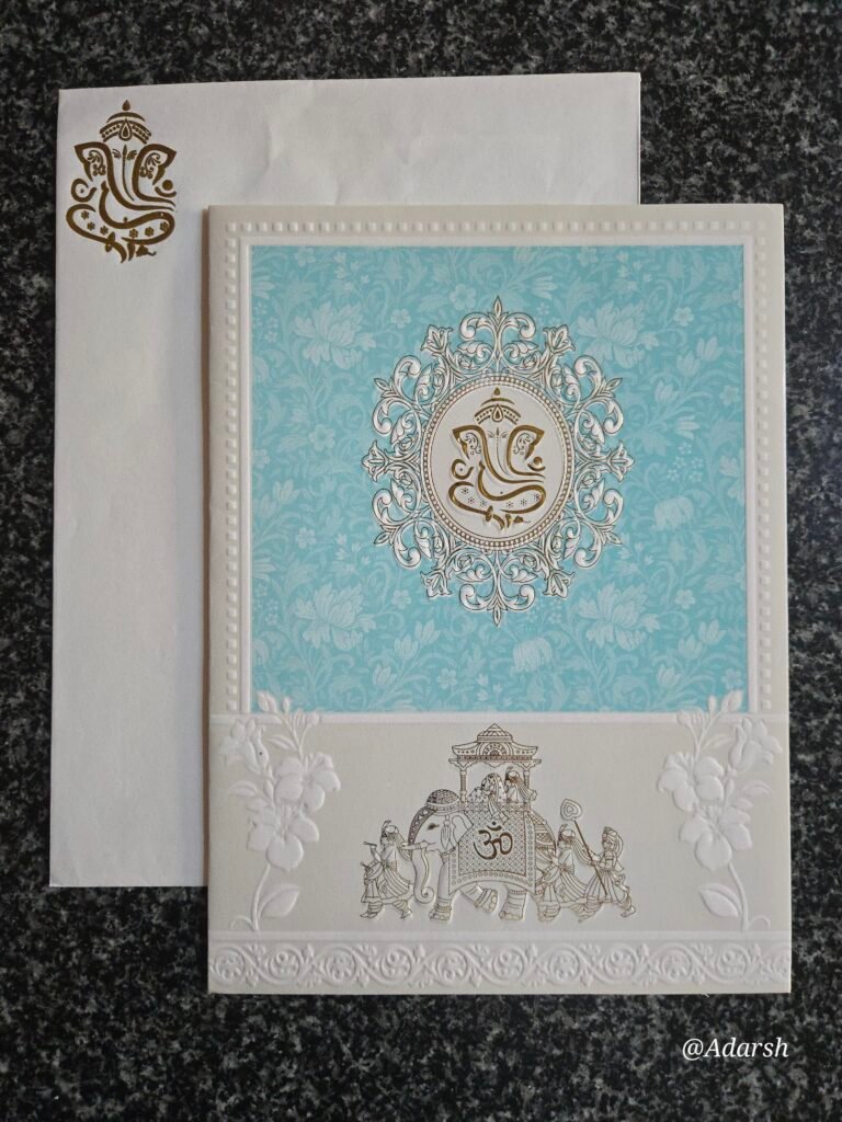 Turquoise Blue Floral Ganesha Wedding Card