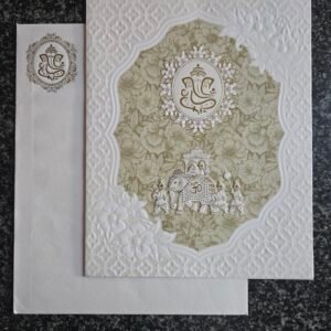 White & Olive-Green Floral Ganesha Wedding Card