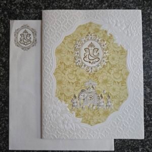 White & Golden-Yellow Floral Ganesha Wedding Card