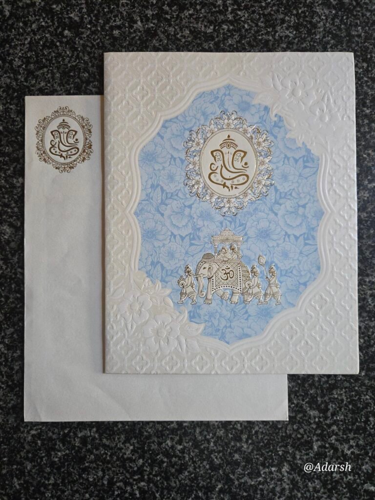 Sky Blue Floral Elephant Invitation Card