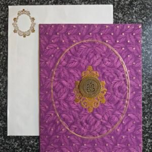 Purple Leaf Patterned Ganesha Padded Wedding Card