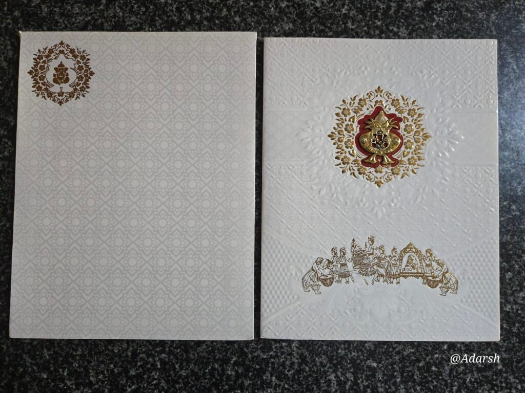 White Ganesha Procession Wedding Invitation Card