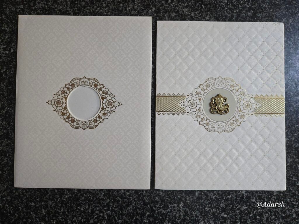 White Embossed Ganesha Wedding Invitation Card