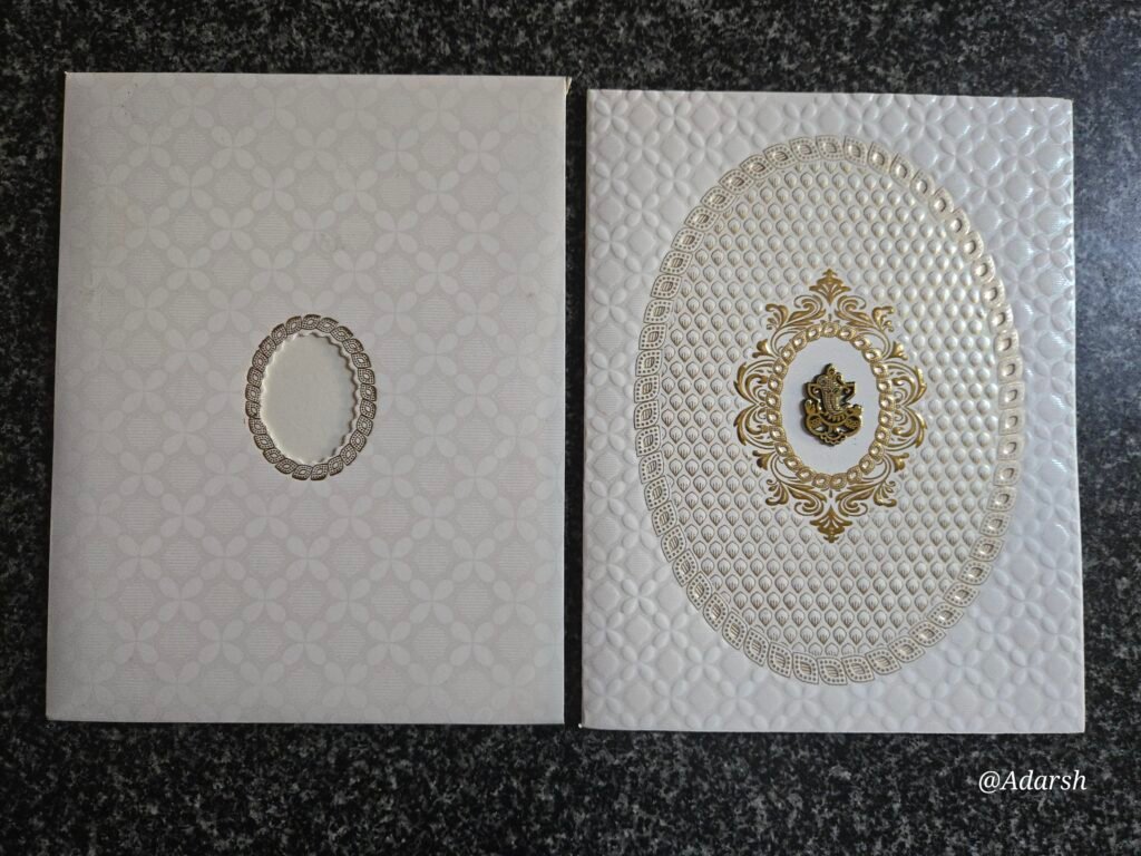 White Ganesha Circular Embossed Invitation Card