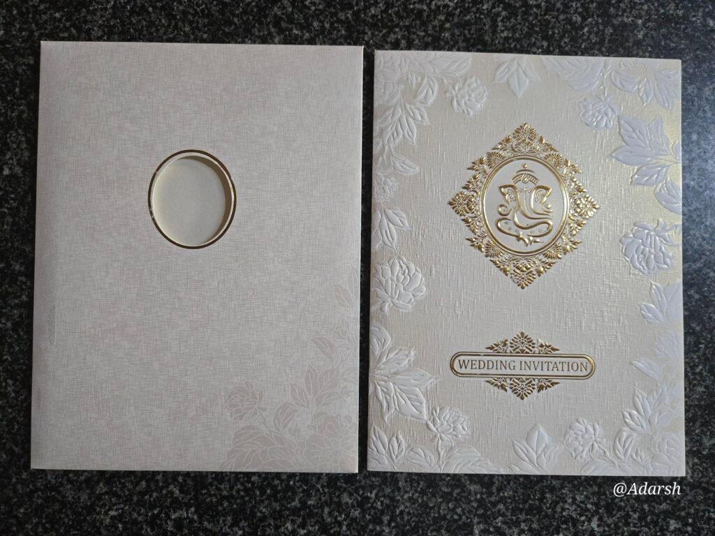 White With Gold Foil Frame Invitation Card