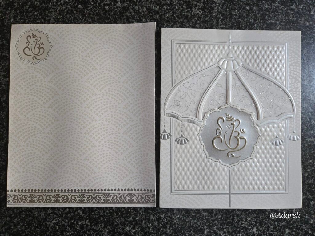 White Ganesha Umbrella Embossed Card
