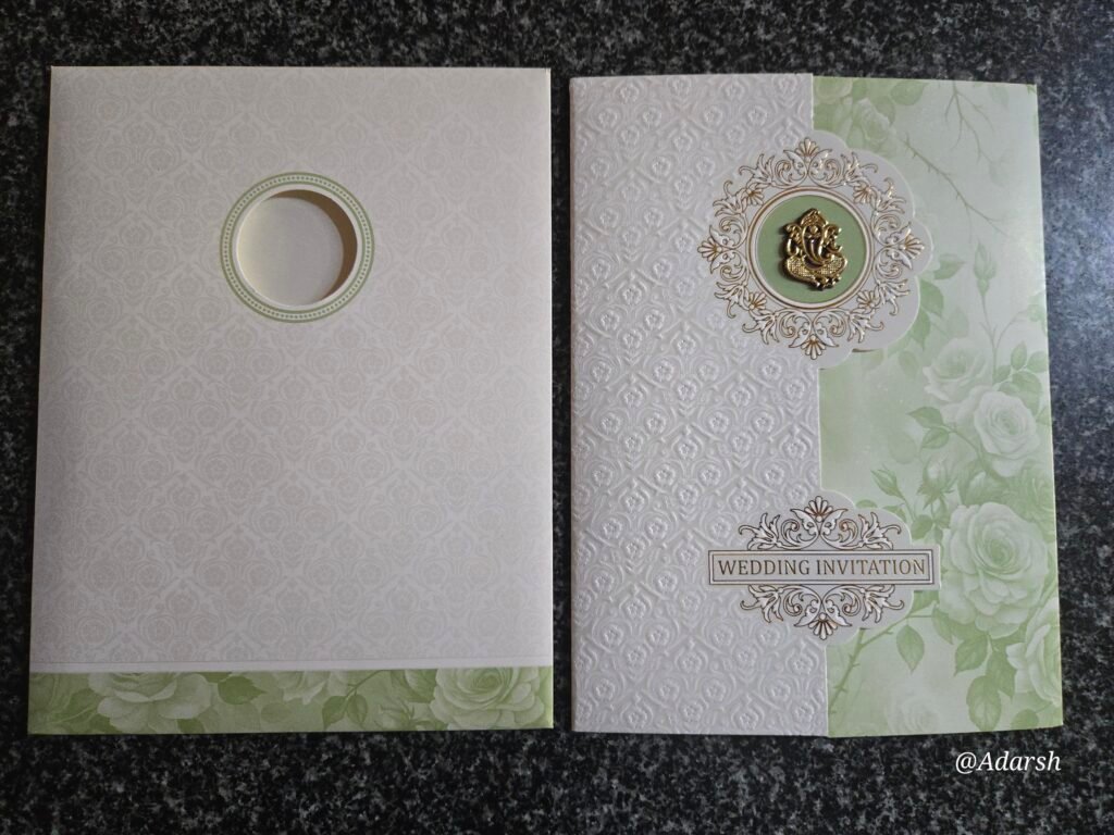 Green Floral Ganesha Door-Style Wedding Card