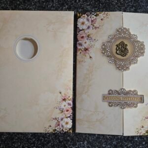 Cream Floral Ganesha Double Door Invitation Card