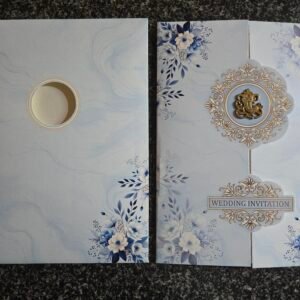 Blue Floral Ganesha Double Door Invitation Card