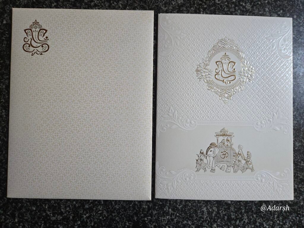 White Ganesha Procession Wedding Card