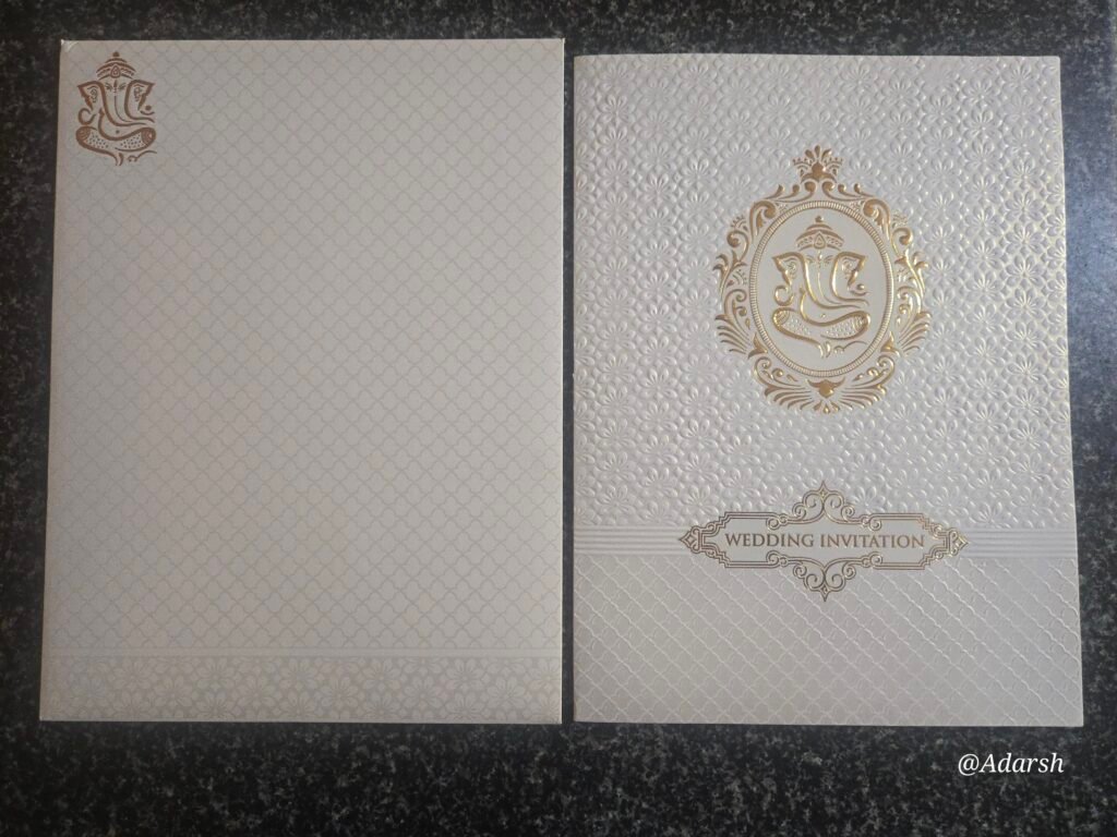Ivory Linear Ganesha Wedding Card