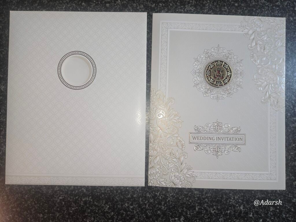 Ivory Asymmetrical Corner Floral Ganesha Wedding Card