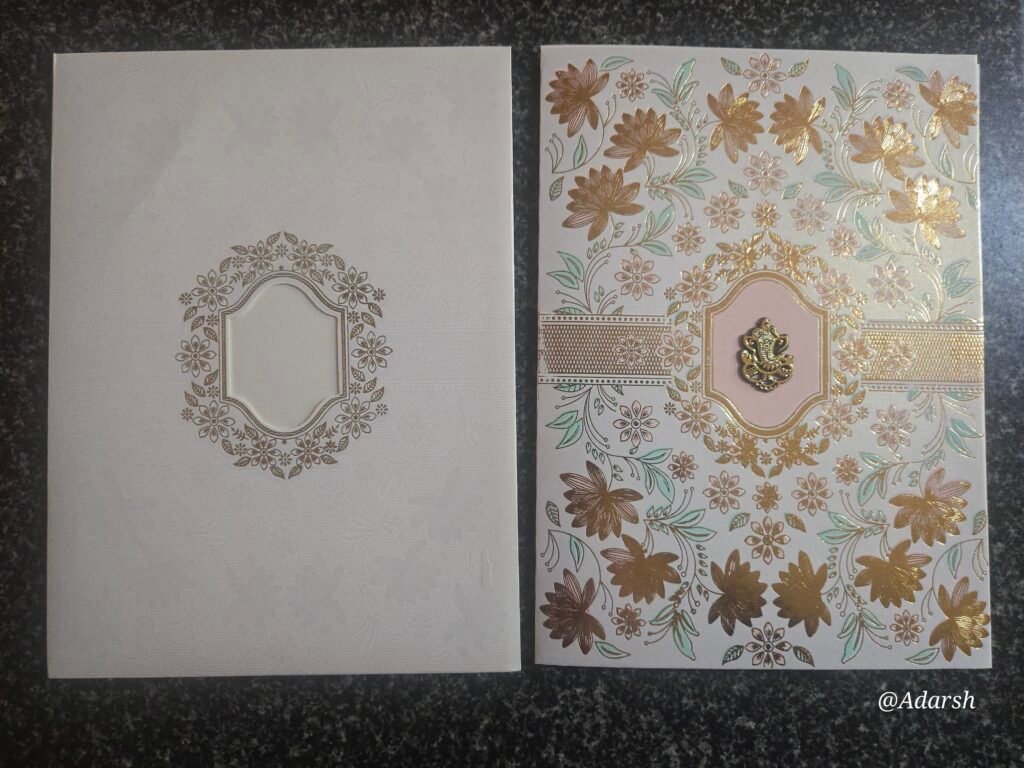 Ivory & Bronze Floral Ganesha Wedding Card