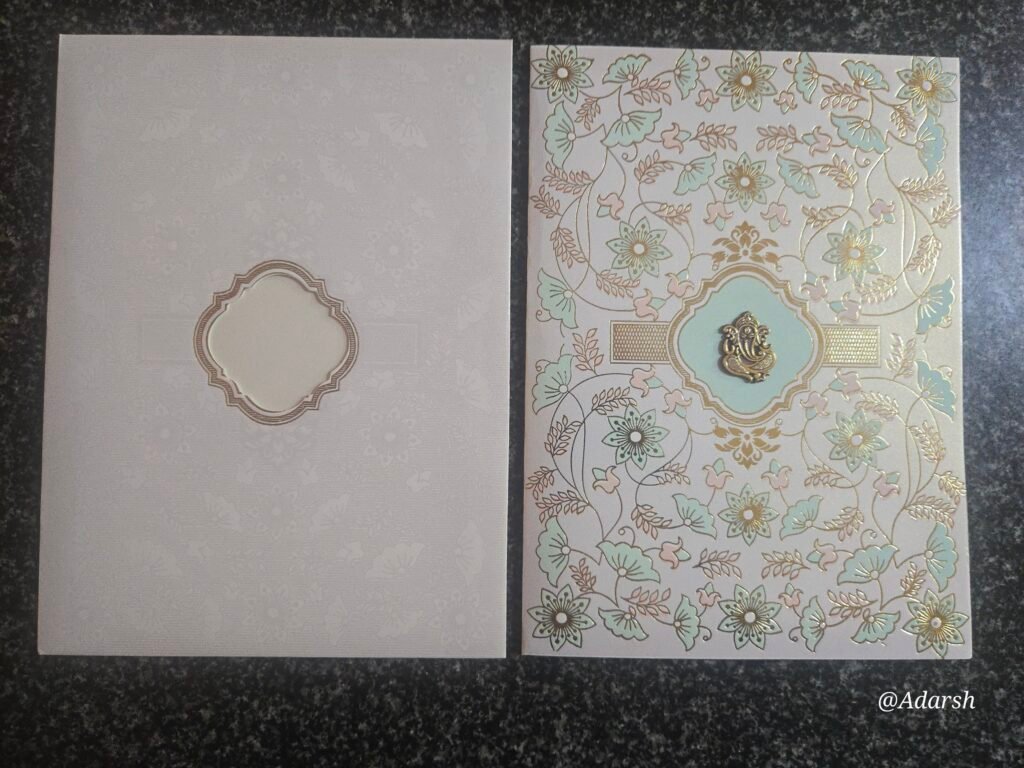 Pastel Floral Meena Work Ganesha Wedding Card