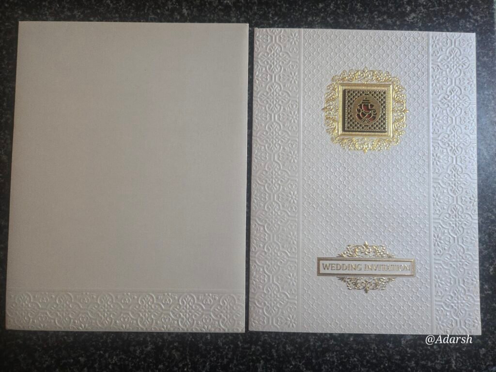Cream Damask Ganesha Wedding Card