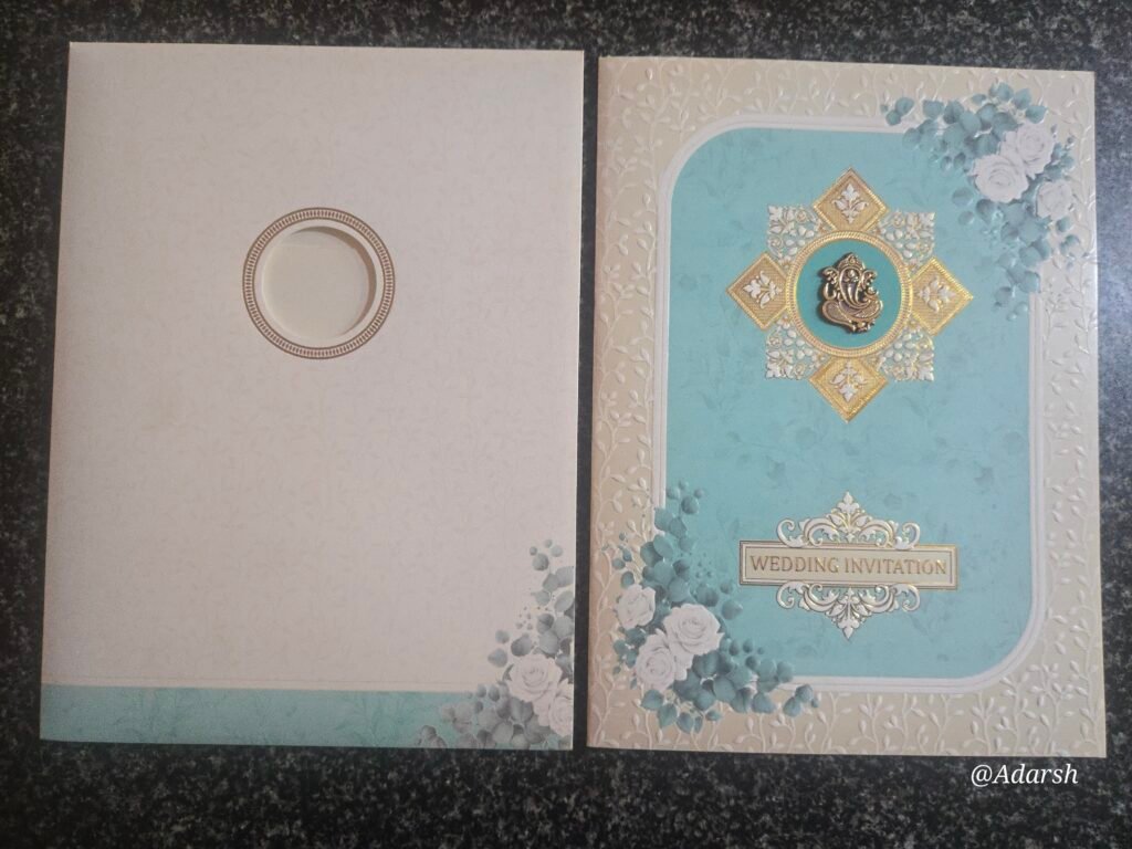 Aqua Mint Rose Padded Invitation Card