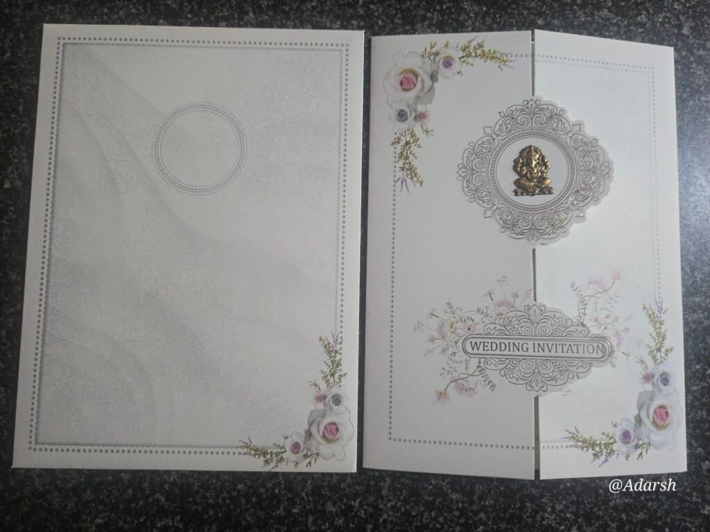Ivory Pastel Floral Ganesha Gatefold Wedding Card