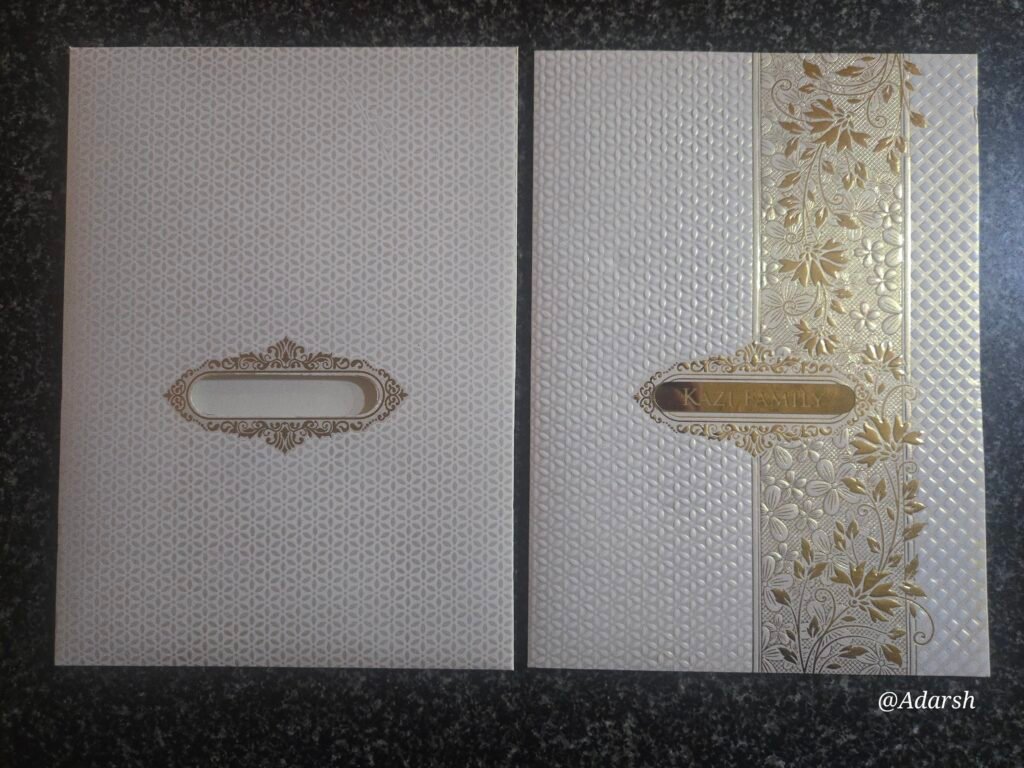 vory Self-Embossed Wedding Card with Gold