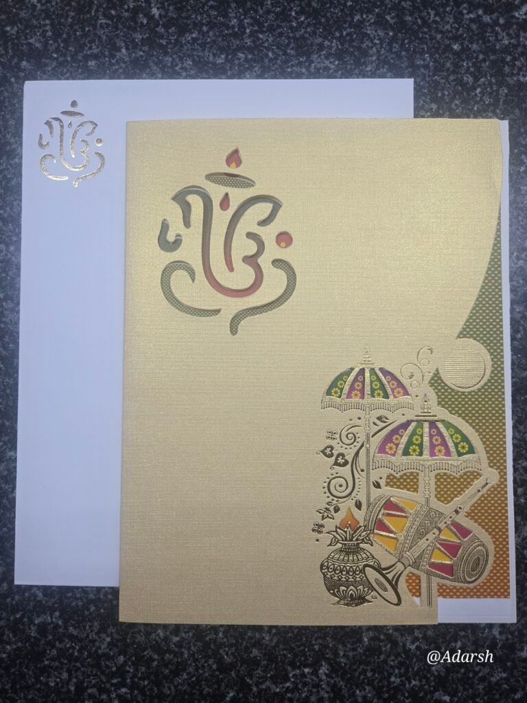 Light Gold Modern Ganesha Calligraphy Wedding Card