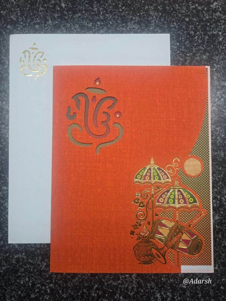 Orange Modern Ganesha Calligraphy Wedding Card