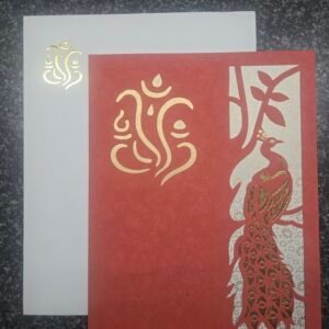 Red Laser-Cut Peacock Ganesha Wedding Card
