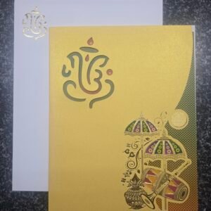 Golden Yellow Modern Ganesha Calligraphy Wedding Card