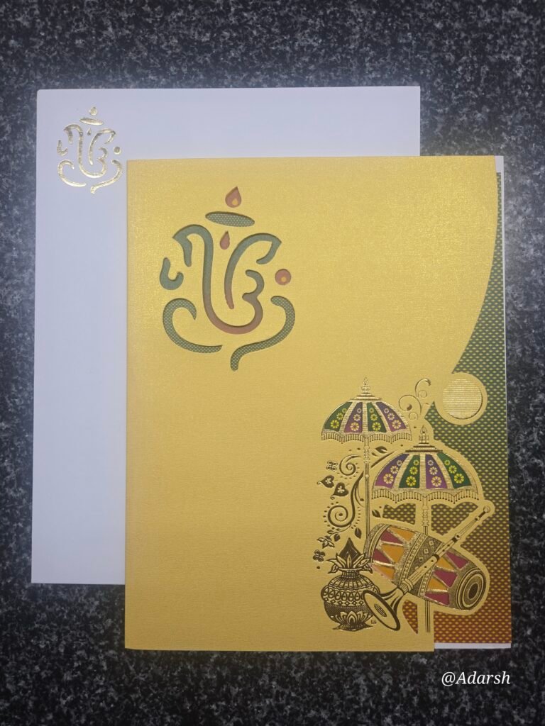 Golden Yellow Modern Ganesha Calligraphy Wedding Card