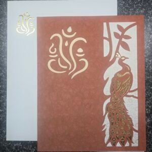 Brown Laser-Cut Peacock Ganesha Wedding Card