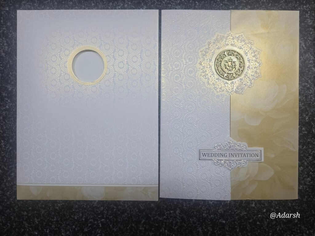White & Golden-Yellow Floral Ganesha Gatefold Wedding Card