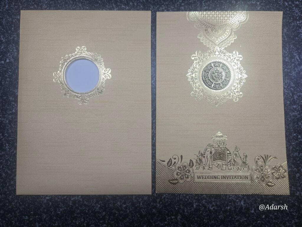 Taupe Textured Baraat Padded Invitation Card