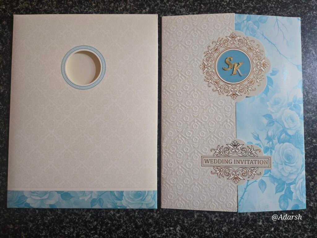 Sky Blue Classic Floral Design Wedding Invitation Card