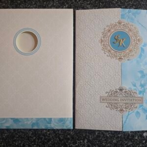 Sky Blue Classic Floral Design Wedding Invitation Card