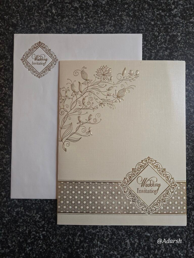 Ivory Metallic Floral Vine Wedding Card