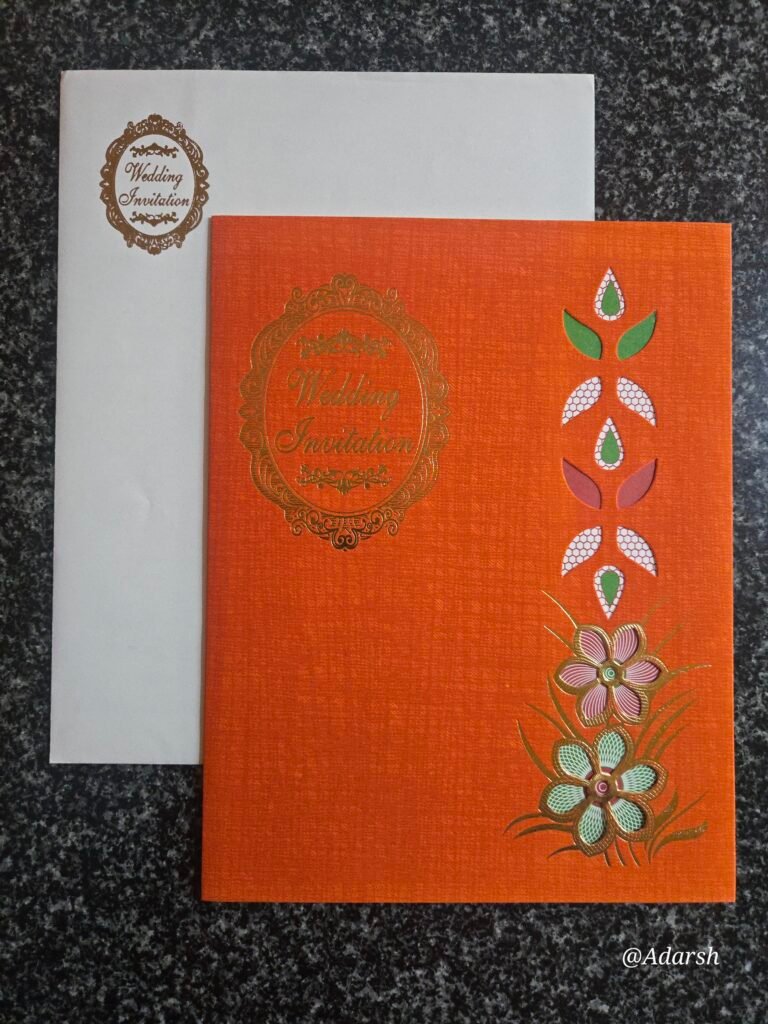 Orange Metallic Laser-Cut Wedding Card