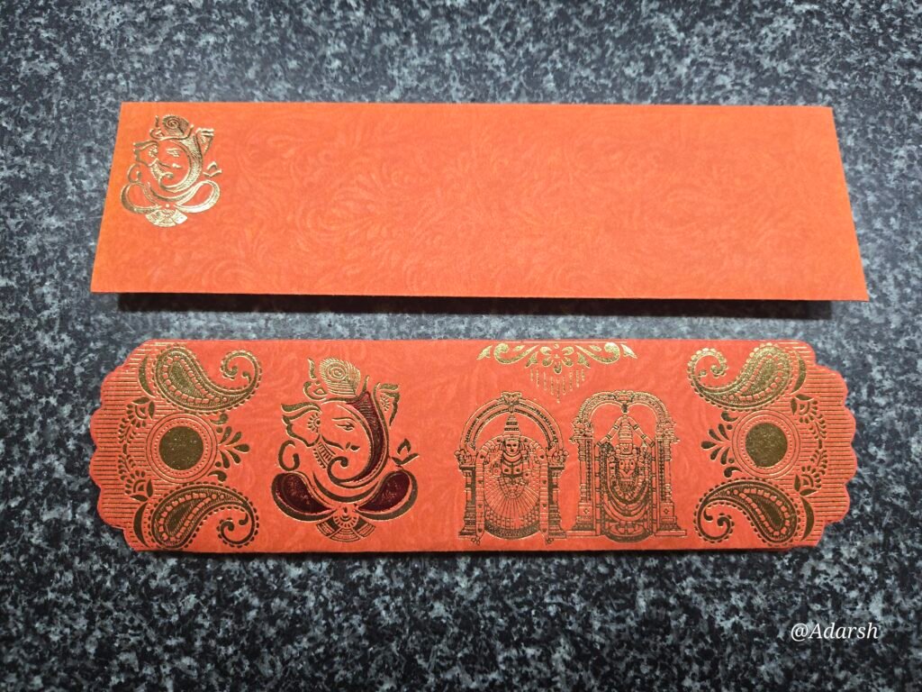 Orange Tirupati Balaji & Padmavathi Wedding Card