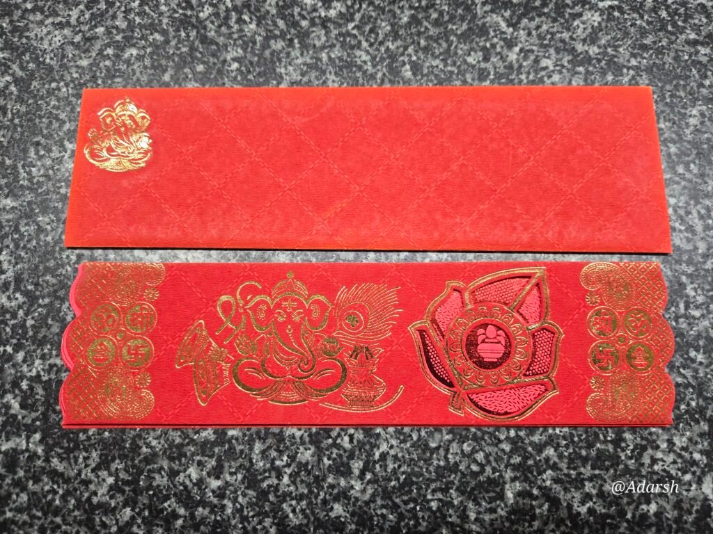 Bright Red Ganesha Lotus Leaf Window Wedding Card