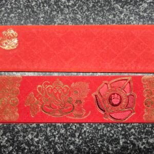 Bright Red Ganesha Lotus Leaf Window Wedding Card