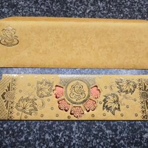 Beige Ganesha Lotus Leaf Window Wedding Card
