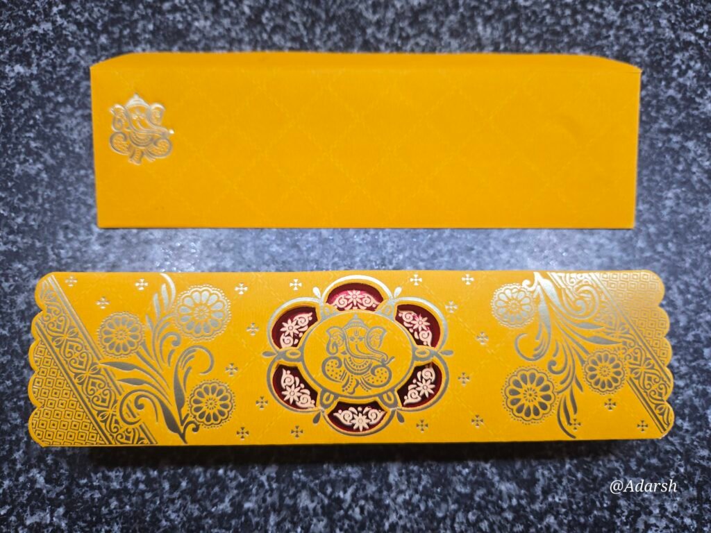 Golden Mustard Ganesha Rosette Window Wedding Card