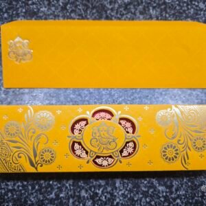 Golden Mustard Ganesha Rosette Window Wedding Card