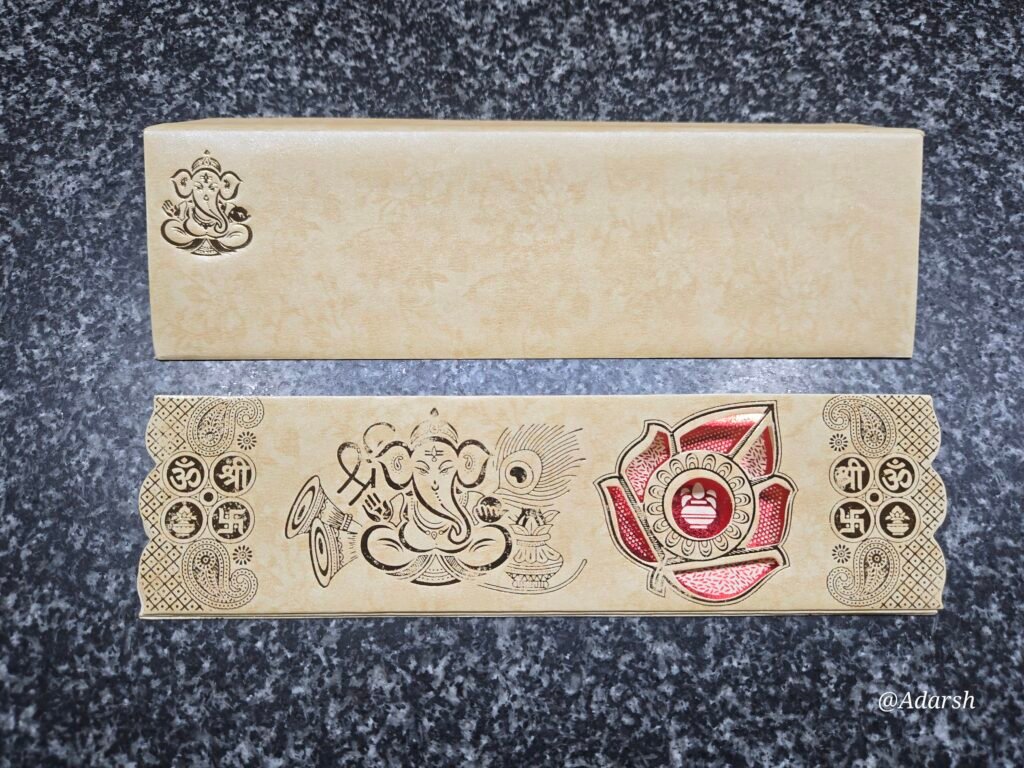 Biscuit Beige Ganesha Lotus Ritual Wedding Card