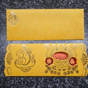 Golden Mustard Ganesha & Rice Urn Ritual Wedding Card
