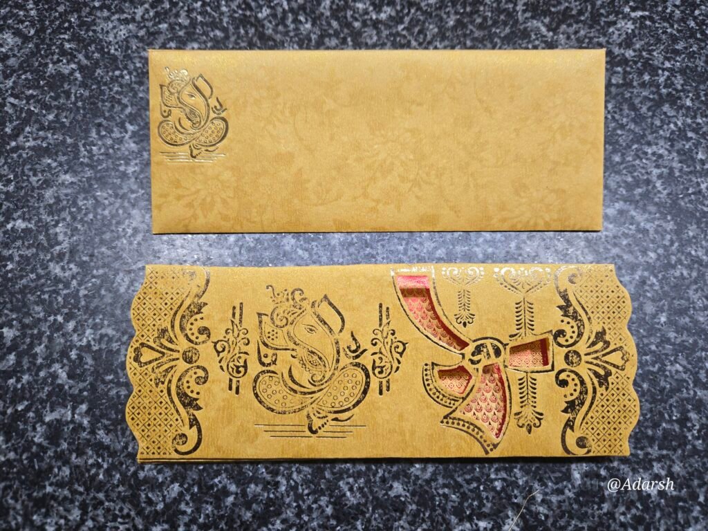 Golden Mustard Calligraphy Ganesha Wedding Card