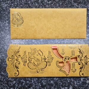 Golden Mustard Calligraphy Ganesha Wedding Card